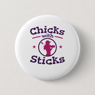 Badge Rond 5 Cm Chicks avec bâtons Golf Golfing Femmes
