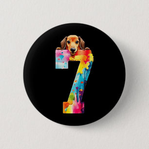 Badge Rond 5 Cm Chien 7 Ans Anniversaire Teckel