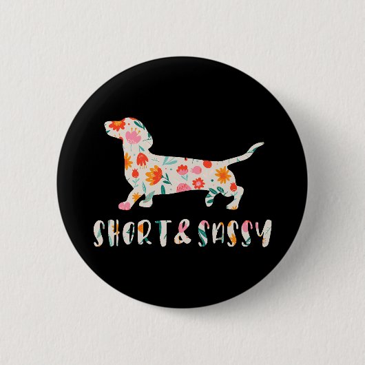Badge Rond 5 Cm Chien à fleurs court et sassy Dachshund (Devant)