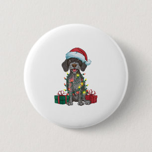 Badge Rond 5 Cm Chien À poils durs allemand Xmas Lighting Père Noë