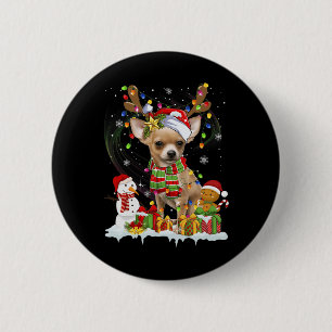 Badge Rond 5 Cm Chien amusant Chihuahua Noël Chapeau de Père Noël