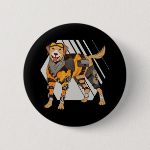 Badge Rond 5 Cm Chien avec armure, Robot Chien, Cyborg Chien