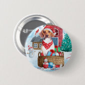 Badge Rond 5 Cm Chien beagle dans la neige Maison de Chien de Noël (Devant & derrière)