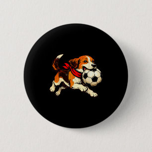 Badge Rond 5 Cm Chien Beagle drôle jouant au football jour de jeu