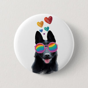 Badge Rond 5 Cm Chien berger allemand avec coeur Saint-Valentin