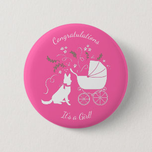 Badge Rond 5 Cm Chien berger allemand Baby shower fille rose