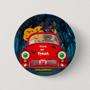 Badge Rond 5 Cm Chien berger allemand conduisant une voiture Hallo