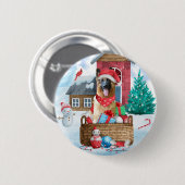 Badge Rond 5 Cm Chien berger allemand dans la neige Maison de chie (Devant & derrière)