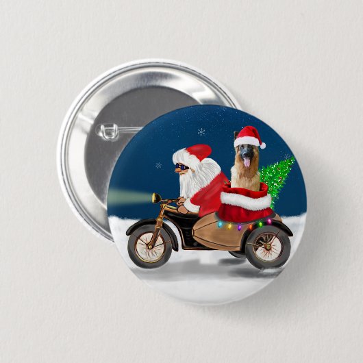 Badge Rond 5 Cm Chien berger allemand Noël Père Noël (Devant & derrière)