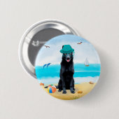 Badge Rond 5 Cm Chien berger allemand noir sur la plage (Devant & derrière)
