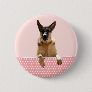 Badge Rond 5 Cm Chien berger allemand Pois roses