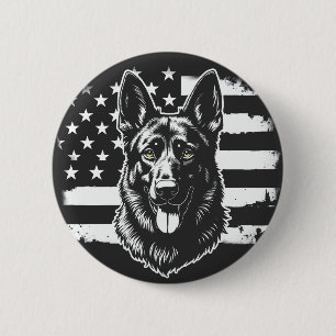 Badge Rond 5 Cm Chien berger allemand USA Drapeau américain 4 juil