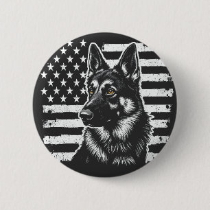 Badge Rond 5 Cm Chien berger allemand USA Drapeau américain 4 juil