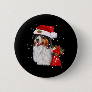 Badge Rond 5 Cm Chien Berger Australien Chapeau de Père Noël Noël