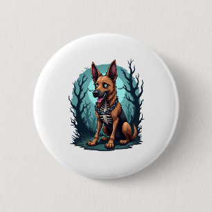 Badge Rond 5 Cm Chien berger de squelette