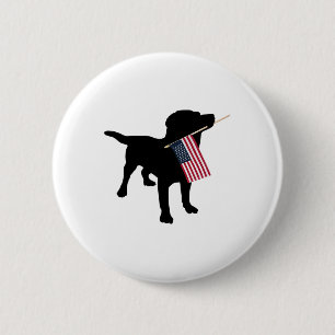 Badge Rond 5 Cm Chien Black Lab tenant le drapeau patriotique Usa