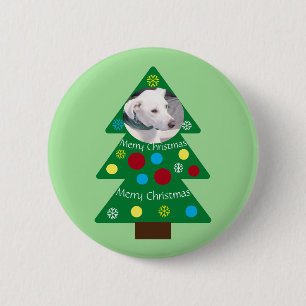 Badge Rond 5 Cm Chien blanc mignon Coloré Arbre de Noël Vert
