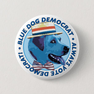 Badge Rond 5 Cm Chien bleu Démocrate. Bouton