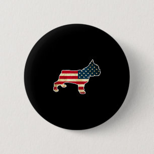 Badge Rond 5 Cm Chien Bouledogue Français 14 Juillet Drapeau Améri