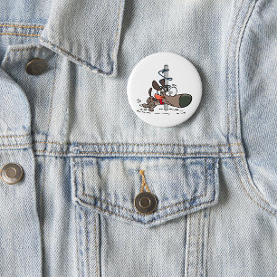 Badge Rond 5 Cm Chien caricaturé serré autour d'un pôle avec des f