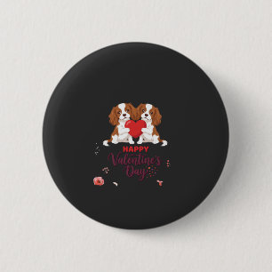 Badge Rond 5 Cm Chien Cavalier King Fleuris Joyeuse Saint-Valentin
