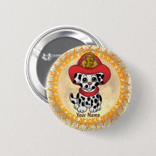 Badge Rond 5 Cm Chien Chien Chien Chien Chien Pompier nom personna (Devant & derrière)