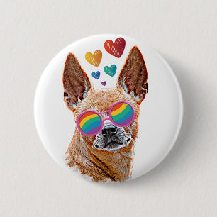 Badge Rond 5 Cm Chien Chihuahua avec coeurs Saint-Valentin