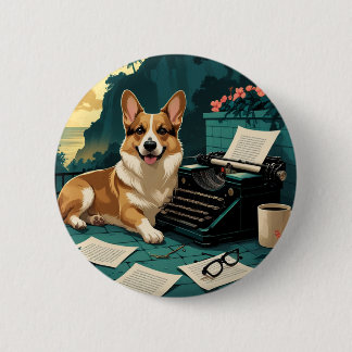 Badge Rond 5 Cm Chien Corgi à la fourrure luisante et gentleman vi