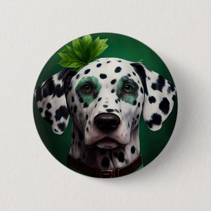 Badge Rond 5 Cm Chien dalmate en robe de la Saint-Patrick