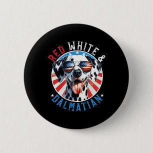 Badge Rond 5 Cm Chien Dalmatien 4 juillet Blanc Rouge Et Amateurs