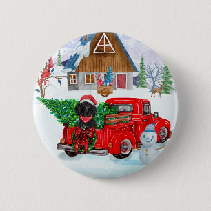 Badge Rond 5 Cm Chien de caniche en livraison de Noël Camion Neige