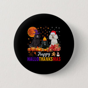Badge Rond 5 Cm Chien de caniche Hallothanksmas Halloween Thanksgi