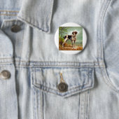 Badge Rond 5 Cm Chien de chasse avec oiseau dans la bouche (En situation)
