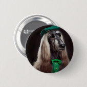 Badge Rond 5 Cm chien de chien afghan en tenue de la Saint-Patrick (Devant & derrière)