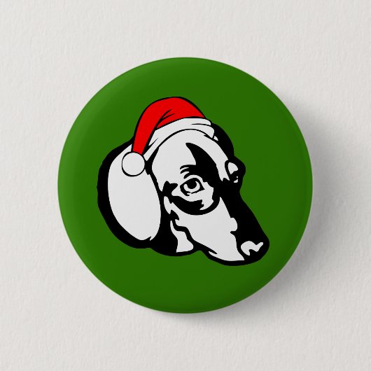 Badge Rond 5 Cm Chien de Dachshund avec chapeau de Noël (Devant)