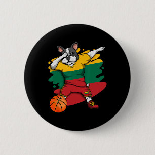 Badge Rond 5 Cm Chien de France Lituanie Ventilateur de basket-bal