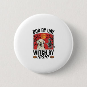 Badge Rond 5 Cm Chien de Jour Sorcière de Nuit Vintage Halloween C
