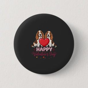 Badge Rond 5 Cm Chien de la Saint-Valentin Basset Hound Floral
