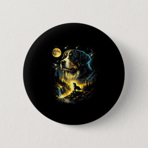 Badge Rond 5 Cm chien de montagne bernois hurlant à la lune fantai