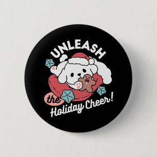 Badge Rond 5 Cm Chien de Noël à Santa Hat - Jour de Noël pour Anim