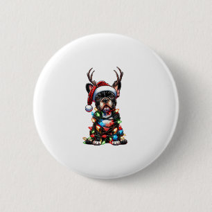 Badge Rond 5 Cm Chien de Noël Fou de Chien de Noel de Père Noël Lu