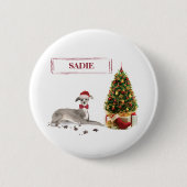 Badge Rond 5 Cm Chien de Noël italien Greyhound avec arbre (Devant)