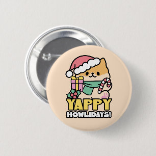 Badge Rond 5 Cm Chien de Noël mignon - Yappy Howlidays