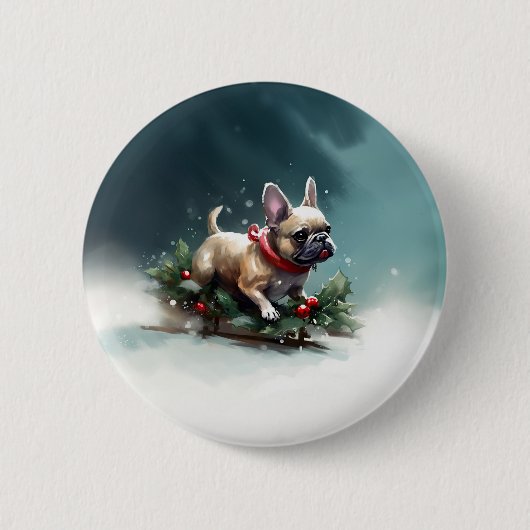 Badge Rond 5 Cm Chien de Noël neige hiver (Devant)