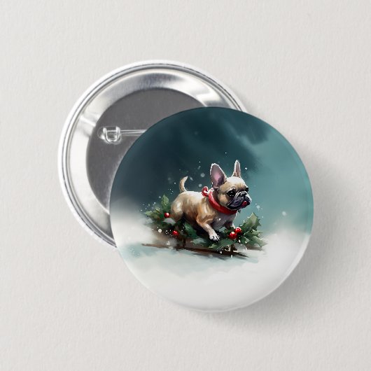 Badge Rond 5 Cm Chien de Noël neige hiver (Devant & derrière)