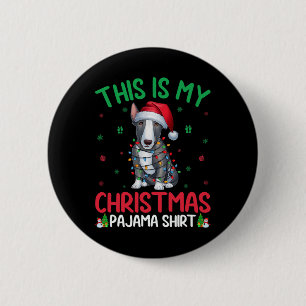 Badge Rond 5 Cm Chien de Père Noël Bull Terrier Chris