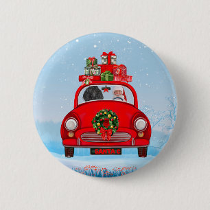 Badge Rond 5 Cm Chien De Poiche En Voiture Avec Le Père Noël