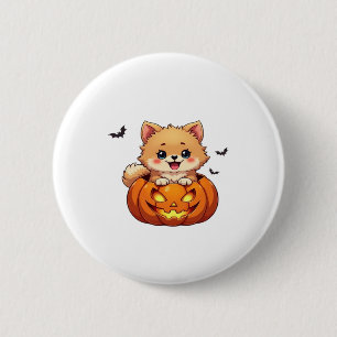 Badge Rond 5 Cm Chien de Poméranie Happy Halloween citrouille Clas