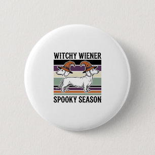 Badge Rond 5 Cm Chien de sorcière Halloween Gravure vintage Dachsh