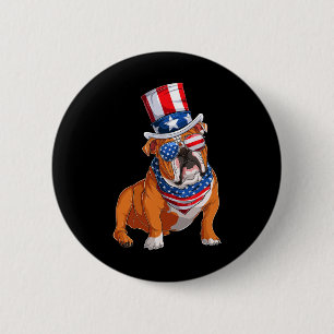 Badge Rond 5 Cm Chien de taureau 4 juillet drapeau américain